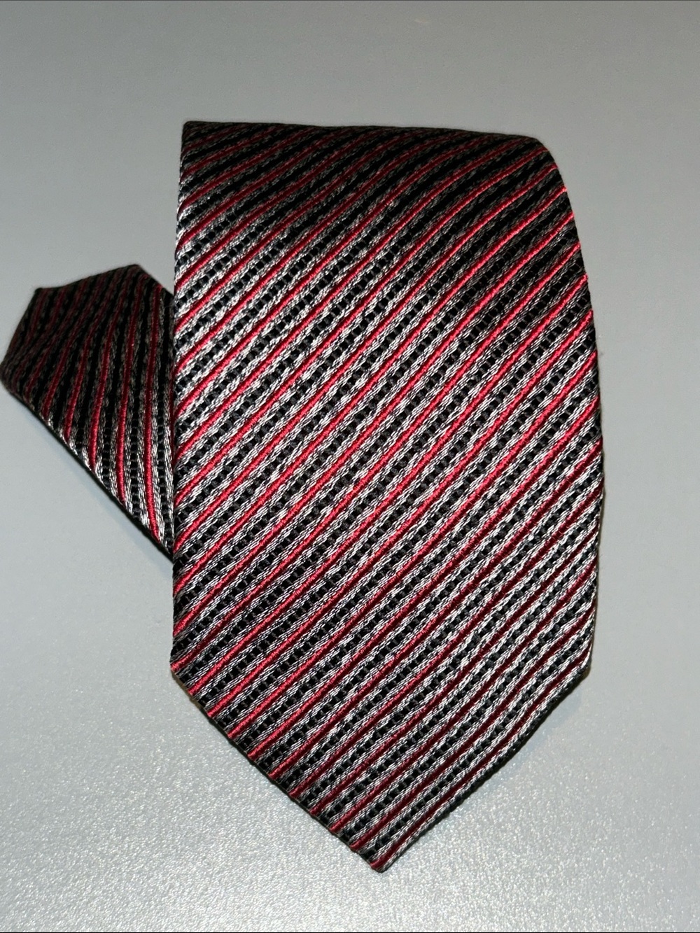 Pavone Jacquard Avon Red Black & Silver Striped Men's Tie made in Italy